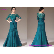 Elegant Turquoise Lace Mother of The Bride Dresses with 3/4 Long Sleeves Sheer Neck and Plus Size Formal Party Gowns